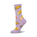 Lavender crew socks with illustrated cannoli in various fillings.  A fun and sweet treat for your feet!