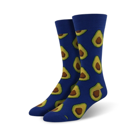 blue crew socks with green and brown avocado pattern   