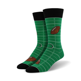 green crew length mens football field print socks   