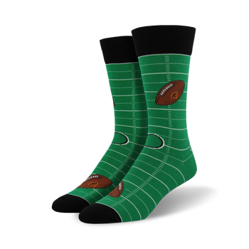 green crew length mens football field print socks   