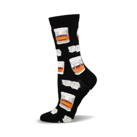 black sock with an image of glasses of whiskey on it.