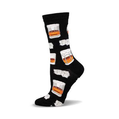 black sock with an image of glasses of whiskey on it.