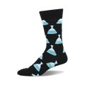 Black crew socks with a repeating pattern of light-blue plastic bags containing orange goldfish. 