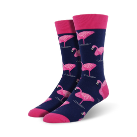 dark blue flamingo socks with pink accents, perfect for men who love their feathered friends. 