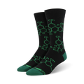 Pair of black crew socks with a lime green THC molecule graphic.  A fun, stylish and unique design.