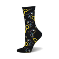 Crew socks in black with a playful design of yellow bubble wands and multicolored bubbles of varying sizes.