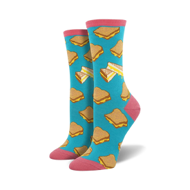 grilled cheese food & drink themed womens pink novelty crew socks