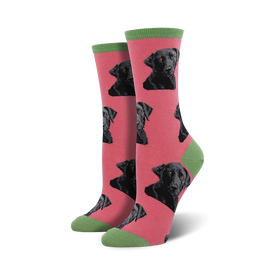 lab-or of love dog themed womens pink novelty crew socks