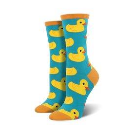 rubber ducky wildlife themed womens blue novelty crew socks