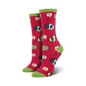 guinea pigs guinea pig themed womens red novelty crew socks