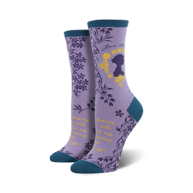 jane austen art & literature themed womens purple novelty crew socks