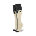 Pair of cream and charcoal knee-high socks with a polar bear face design. 