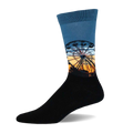 Crew socks with a Ferris wheel graphic against a sunset. Colors include blue, orange, and black.