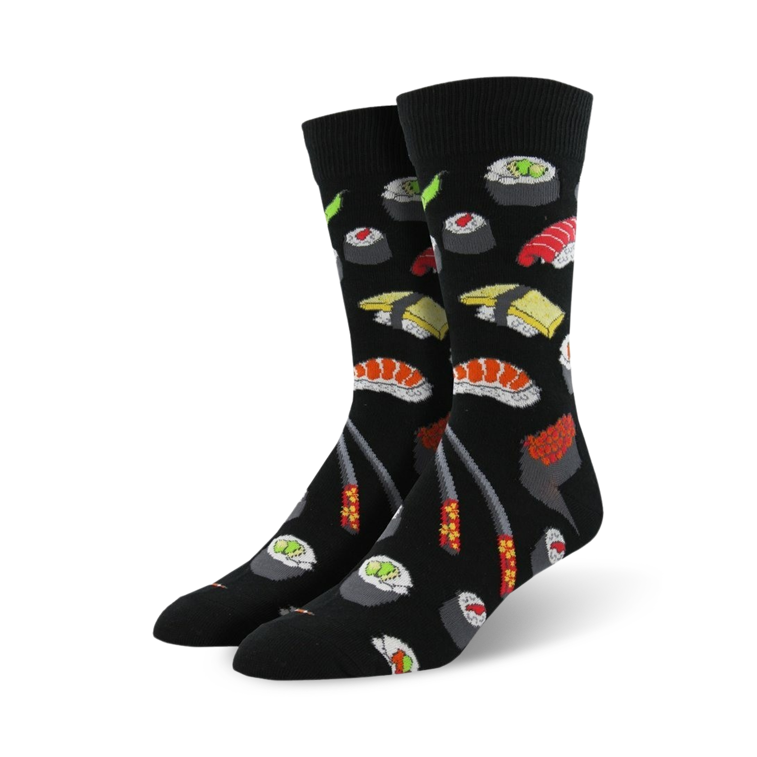 Flatlay showcasing the black Sushi socks against a white background.