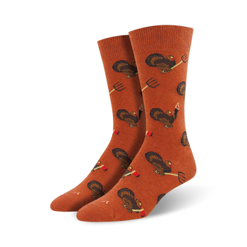 turkey revolution thanksgiving themed mens orange novelty crew socks