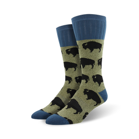 outlands bison outdoor themed mens green novelty boot socks