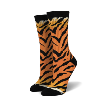 crew socks with orange and black tiger stripe pattern. for men and women.   