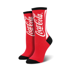 red crew-length women's coca-cola logo socks.   