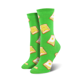 green crew socks feature avocado toast pattern and are made for women  