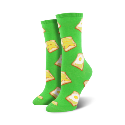 green crew socks feature avocado toast pattern and are made for women  