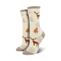 Close-up view of Winter Forest socks in cream color, showing the design detail.