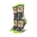 Lifestyle product shot showing the gray Science Lab socks on a person's feet.