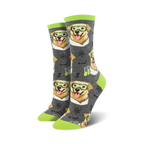 Lifestyle product shot showing the gray Science Lab socks on a person's feet.