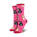 Pair of crew socks, pink, gray, or blue; featuring repeated pattern of adorable corgi butts with heart-shaped markings.