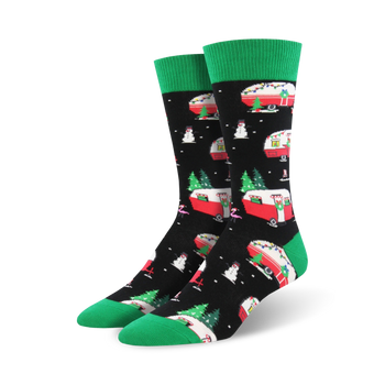 christmas campers christmas themed mens black novelty crew socks