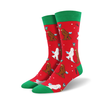 mythical kissmas christmas themed mens red novelty crew socks