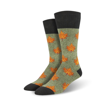 outlands maple leaf outdoor themed mens green novelty boot socks