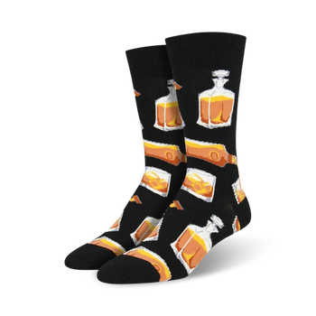 rocks or neat alcohol themed mens black novelty crew socks