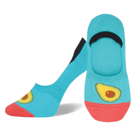 women's blue avocados avocatoes pattern liner socks with red toes and black heels for fun food avocado lovers  