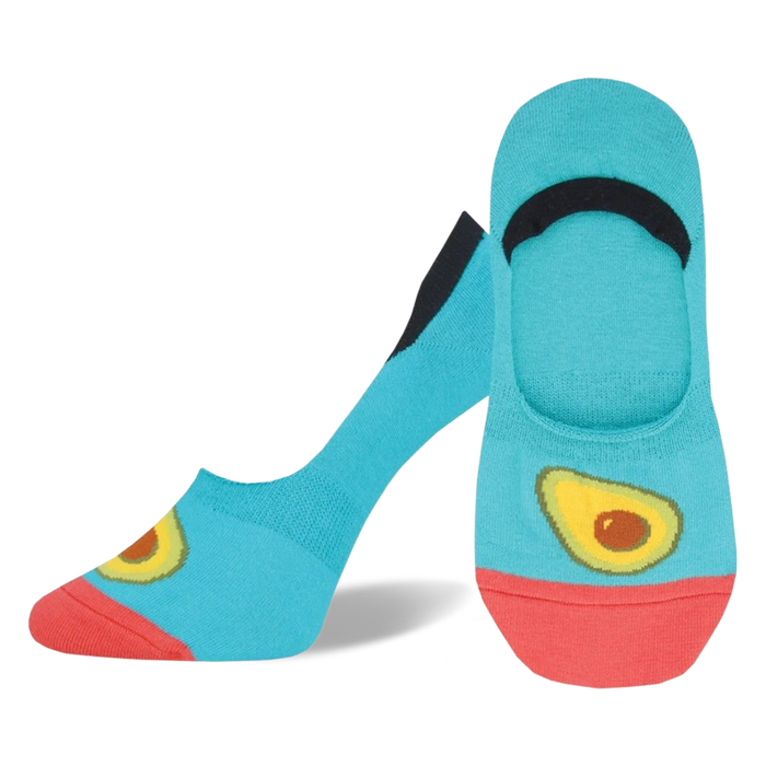women's blue avocados avocatoes pattern liner socks with red toes and black heels for fun food avocado lovers   }}