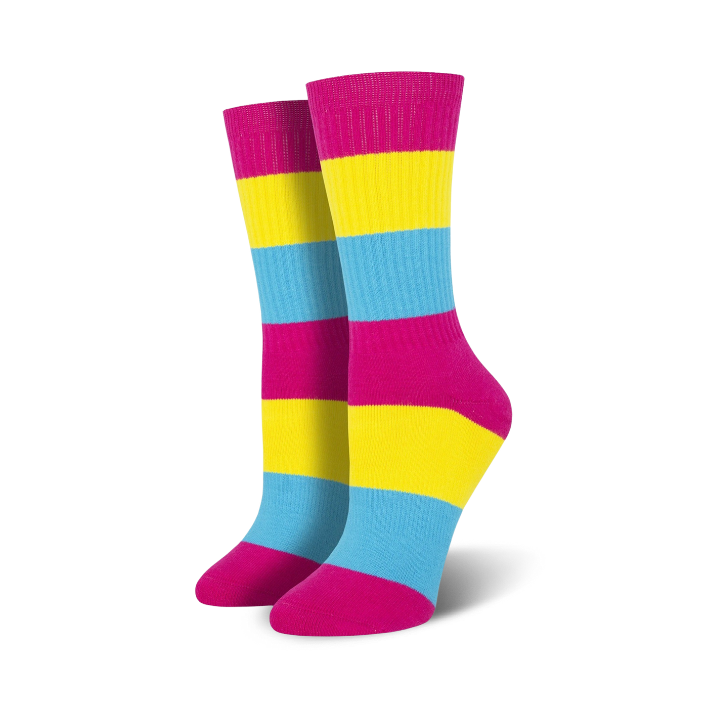Lifestyle shot showing a person wearing the pansexual pride socks.