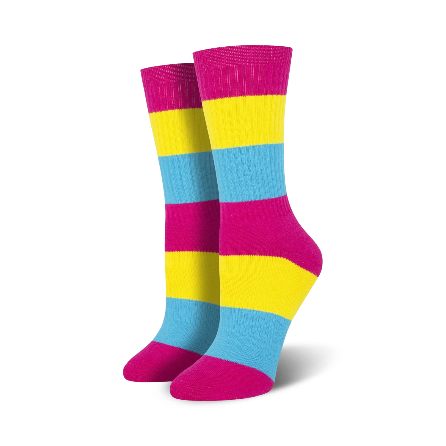 Lifestyle shot showing a person wearing the pansexual pride socks.