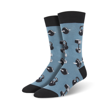 do you even lift, bro? workout themed mens blue novelty crew socks