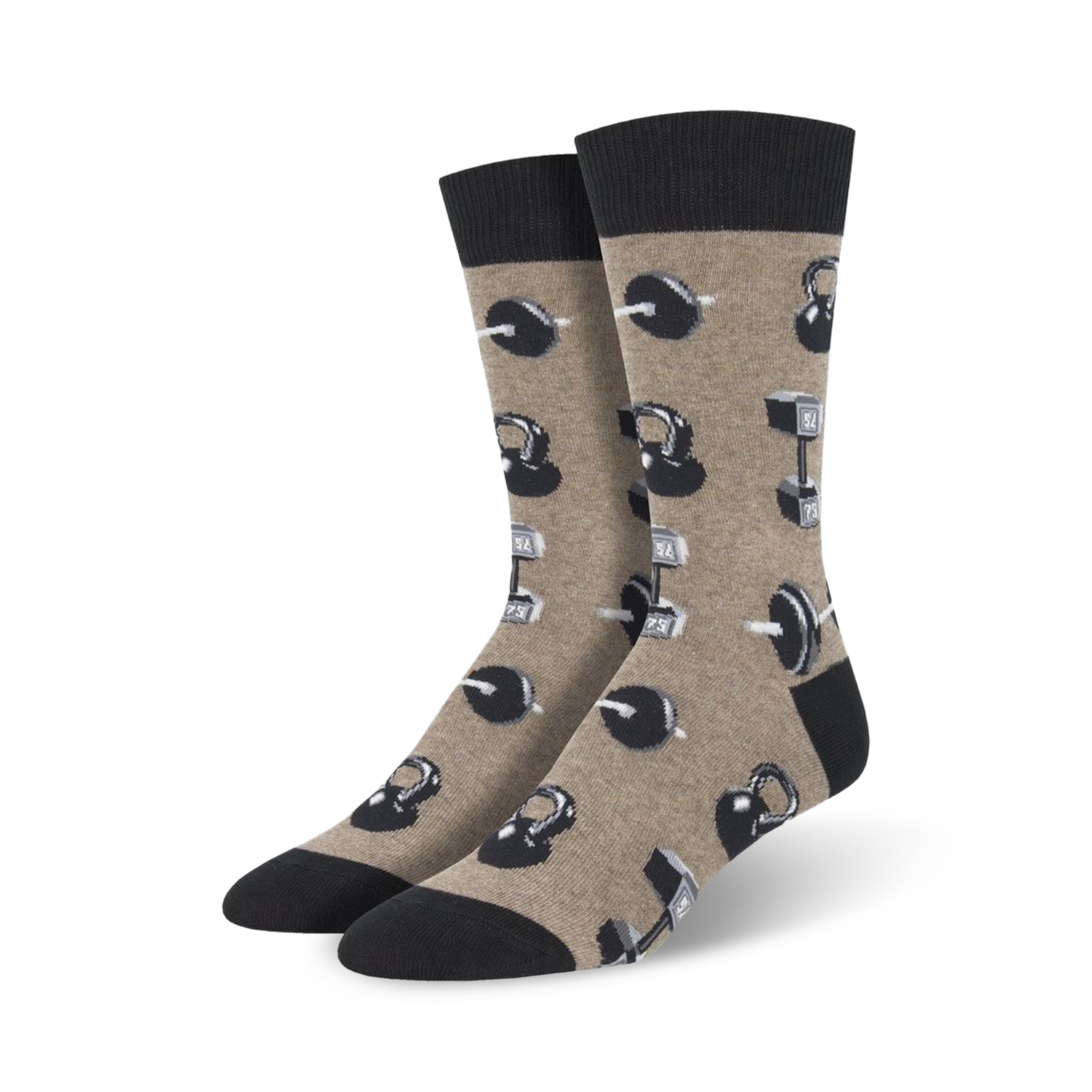 A lifestyle shot of the tan 'Do You Even Lift, Bro?' socks with a subtle background.