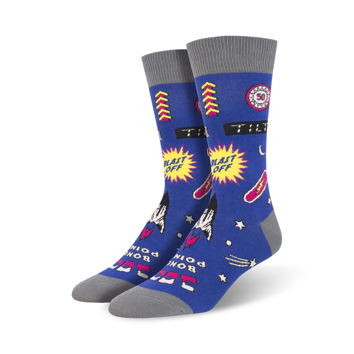blue crew socks with rockets, stars, and 