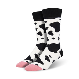 moooo! cow themed mens black novelty crew socks