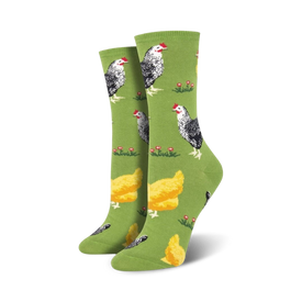 bock bock chicken themed womens green novelty crew socks
