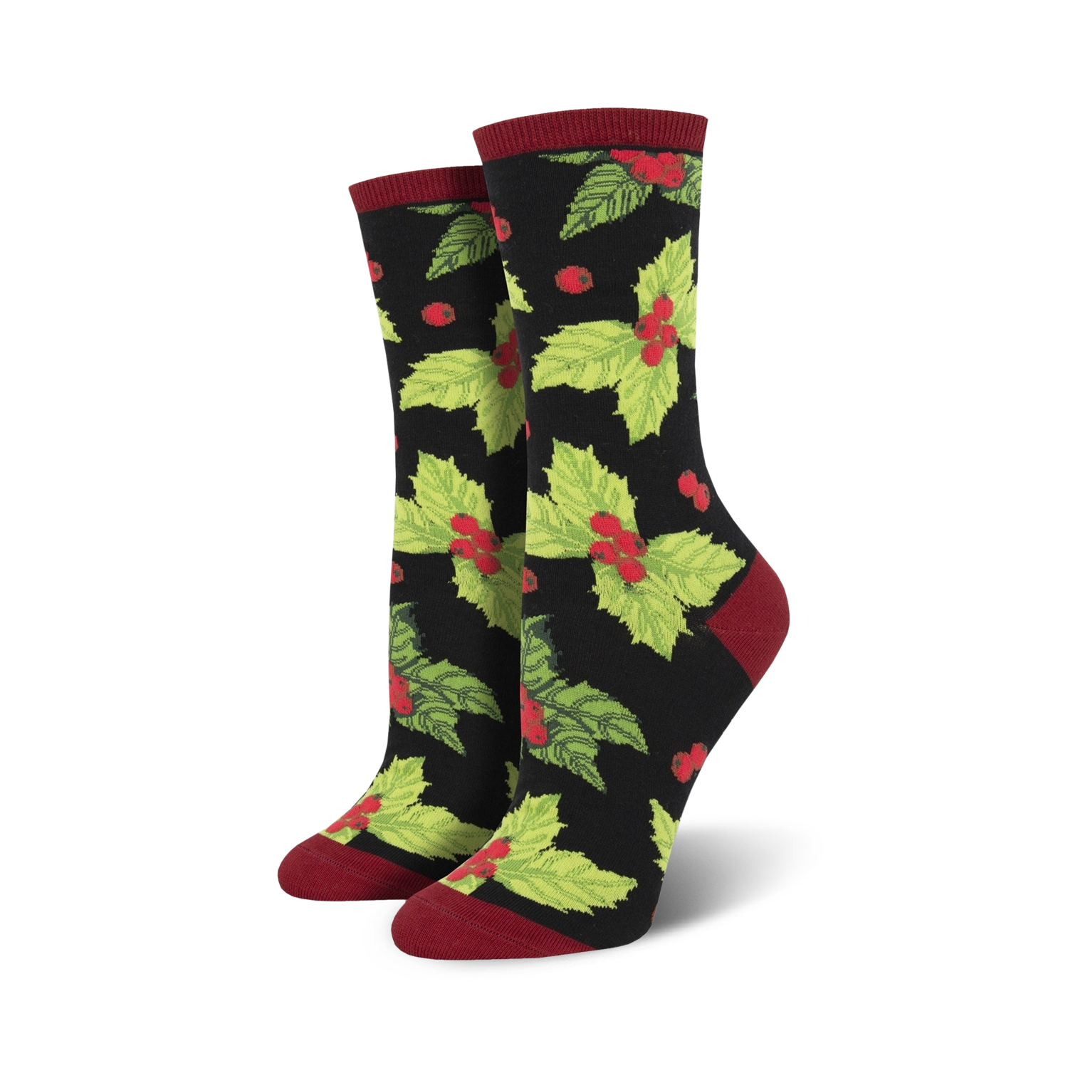 Lifestyle product shot of a person's legs wearing the black holly socks.