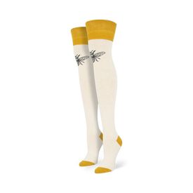 the bee's knees bee themed womens beige novelty over the knee socks