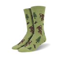 Pair of Bigfoot socks in olive green; same design as black pair, but on a different background color.