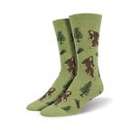Pair of Bigfoot socks in olive green; same design as black pair, but on a different background color.
