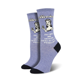 cause and solution alcohol themed womens blue novelty crew socks