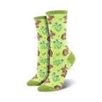 Lifestyle shot showing the lime green Relaxed Rabbit socks on a model's feet.