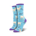 Lifestyle shot showing the light blue 'Screaming Goats' socks on a model's feet.