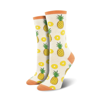 pineapple-patterned crew socks in yellow, green, and orange.   