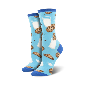 womens novelty socks with chocolate chip cookies and milk cartoon pattern  
